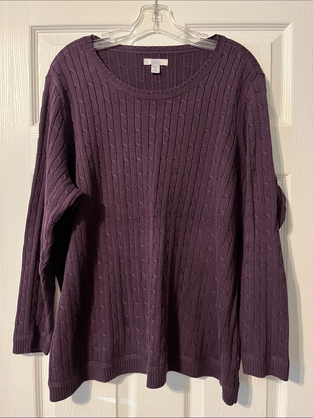 Cable Knit Long Sleeve Sweater - Purple